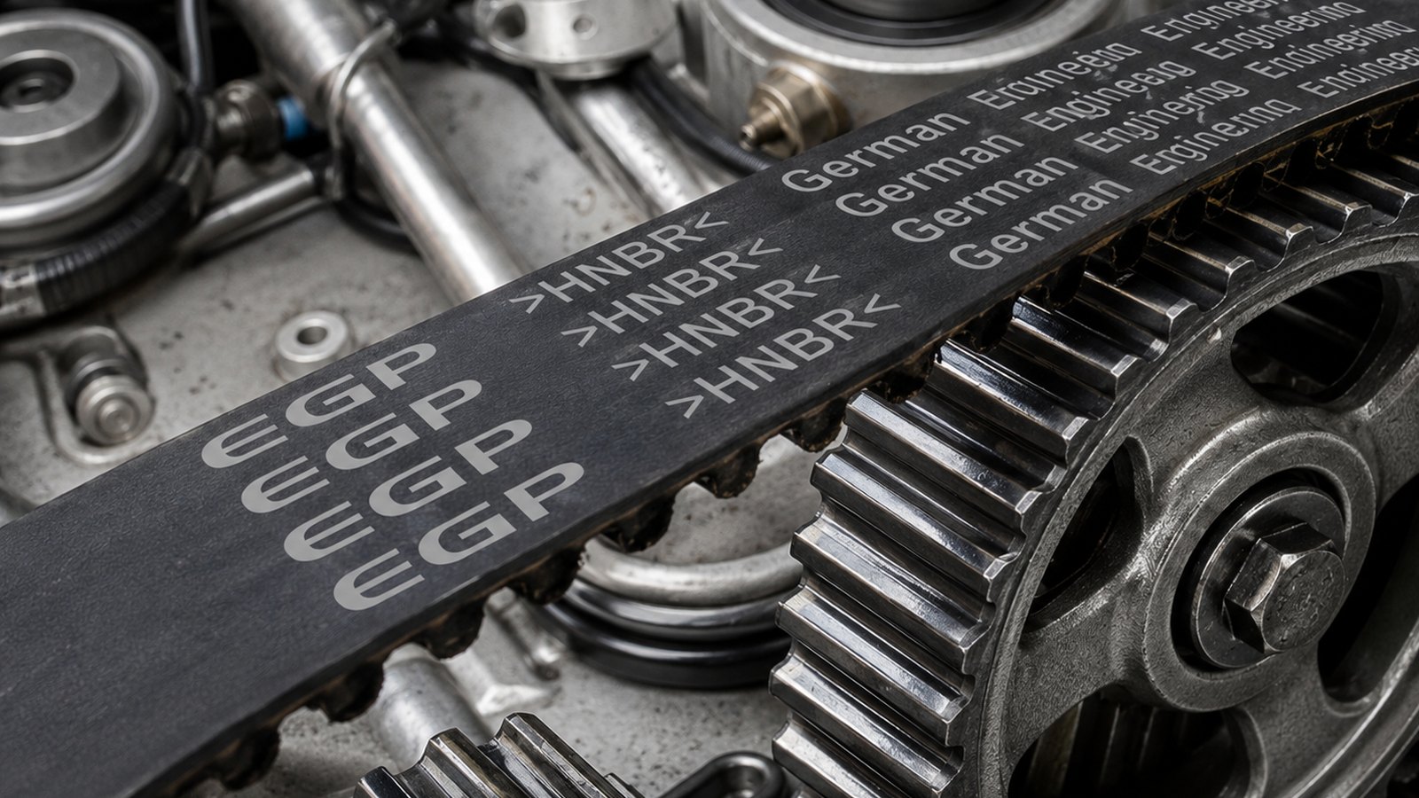 EGP HNBR timing belt running on an engine